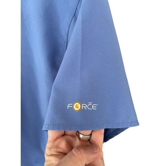 Carhartt Force Womens Scrub Top Medium Blue Short Sleeve V-Neck With Pockets - Picture 3 of 9